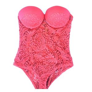 Red lace lingerie onesie